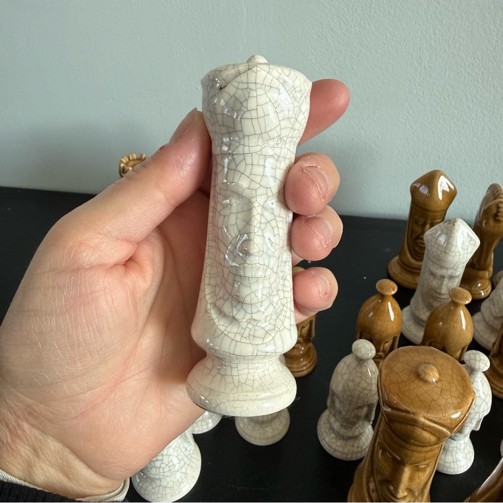 Vintage | Duncan Full Set 32 Piece Ceramic Chess Game Pieces Glazed Gothic MCM - Picture 8 of 8